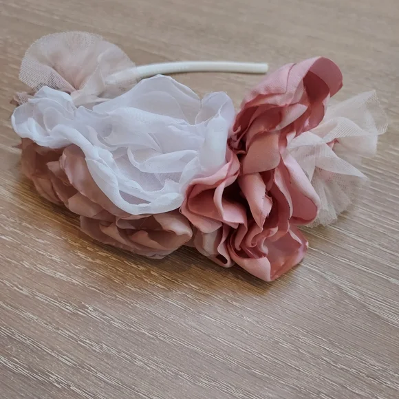 Handmade Floral Pink and White Kids Hairband - Picture 2 of 4